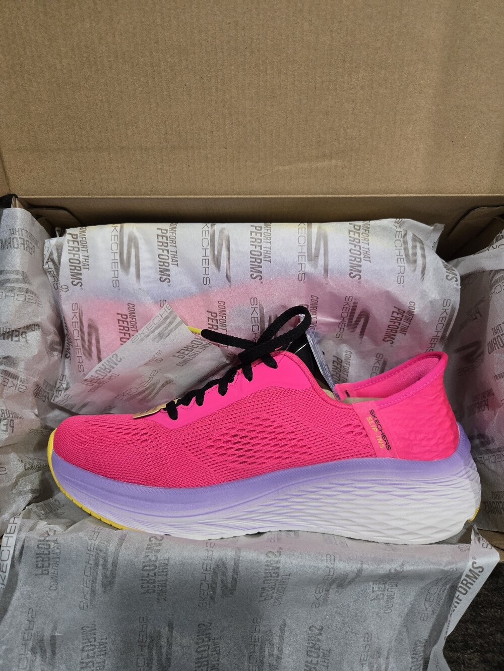 Skechers Women’s Neon Pink Athletic Sneaker with Black Laces